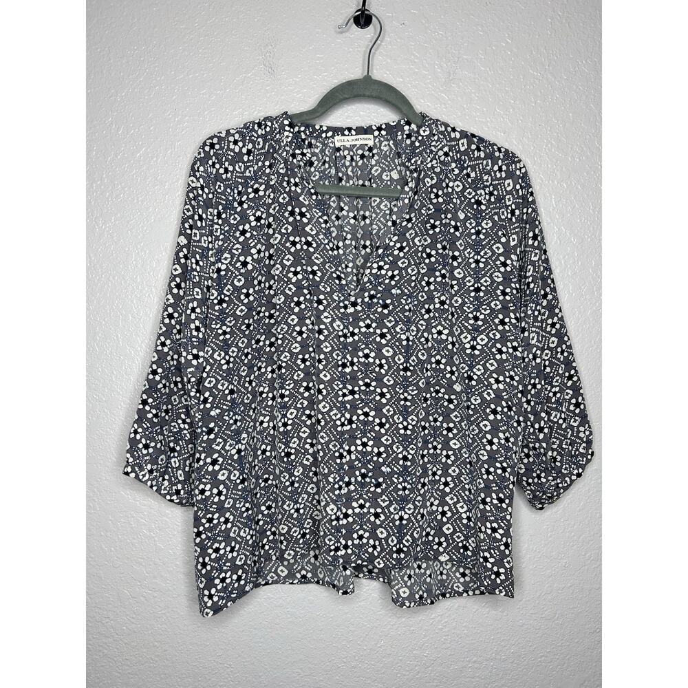Ulla Johnson Navy and White Printed Peasant Blouse